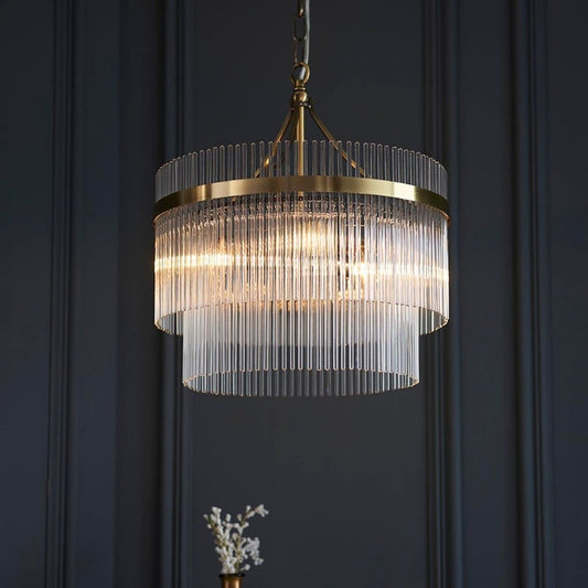 Freyza - Marietta 3 Light Antique Brass & Glass Pendant Ceiling Light