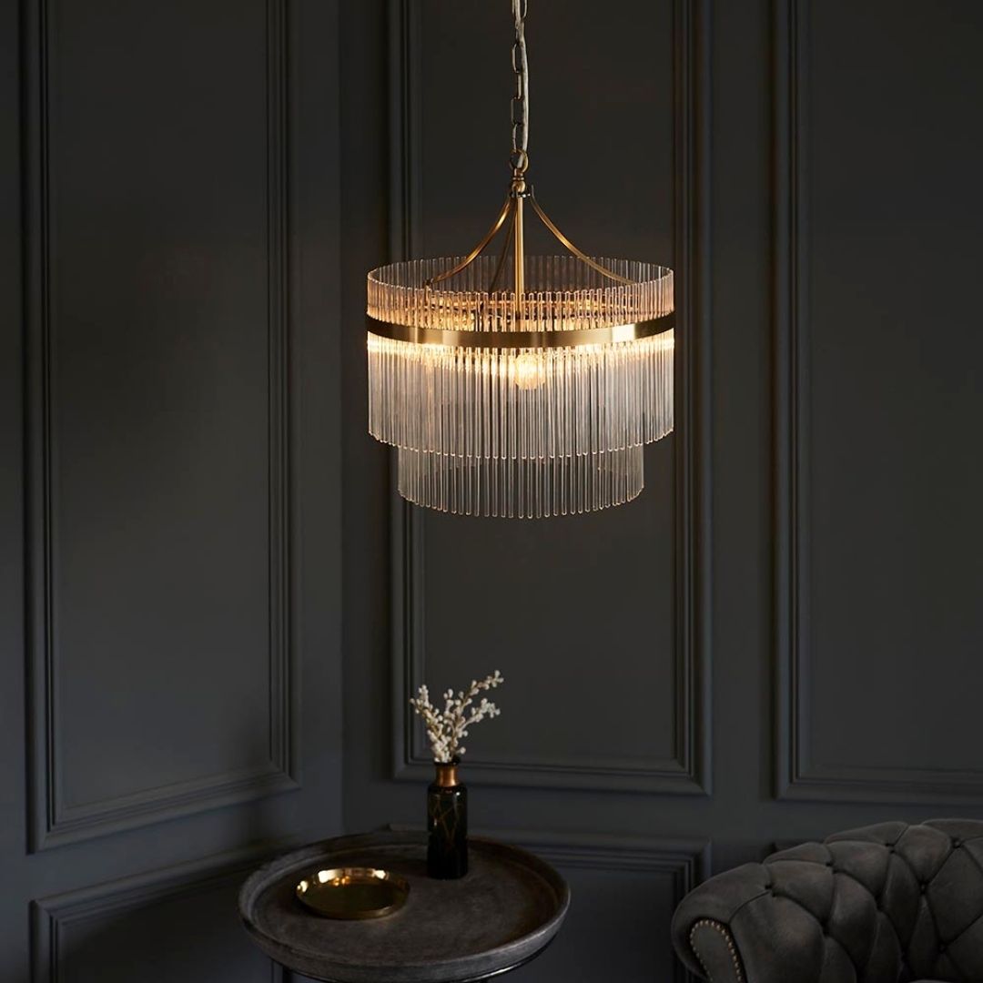 Freyza - Marietta 3 Light Antique Brass & Glass Pendant Ceiling Light