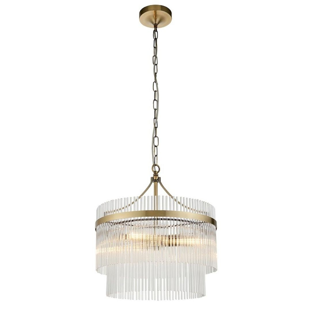Freyza - Marietta 3 Light Antique Brass & Glass Pendant Ceiling Light