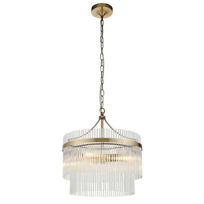 Freyza - Marietta 3 Light Antique Brass & Glass Pendant Ceiling Light