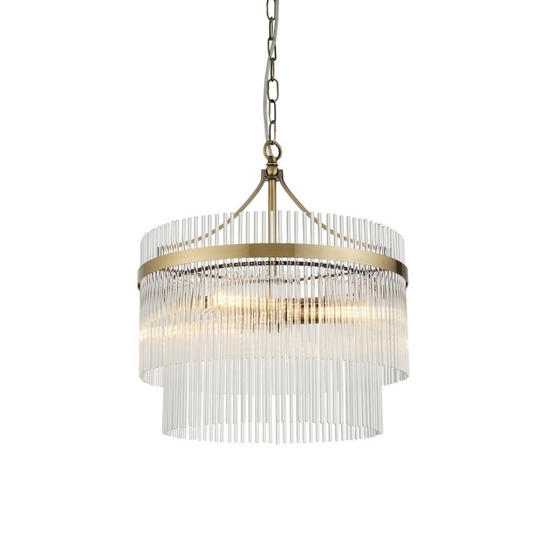 Freyza - Marietta 3 Light Antique Brass & Glass Pendant Ceiling Light