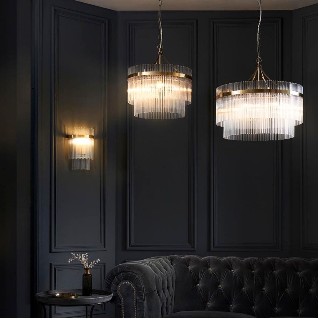 Freyza - Marietta 3 Light Antique Brass & Glass Pendant Ceiling Light