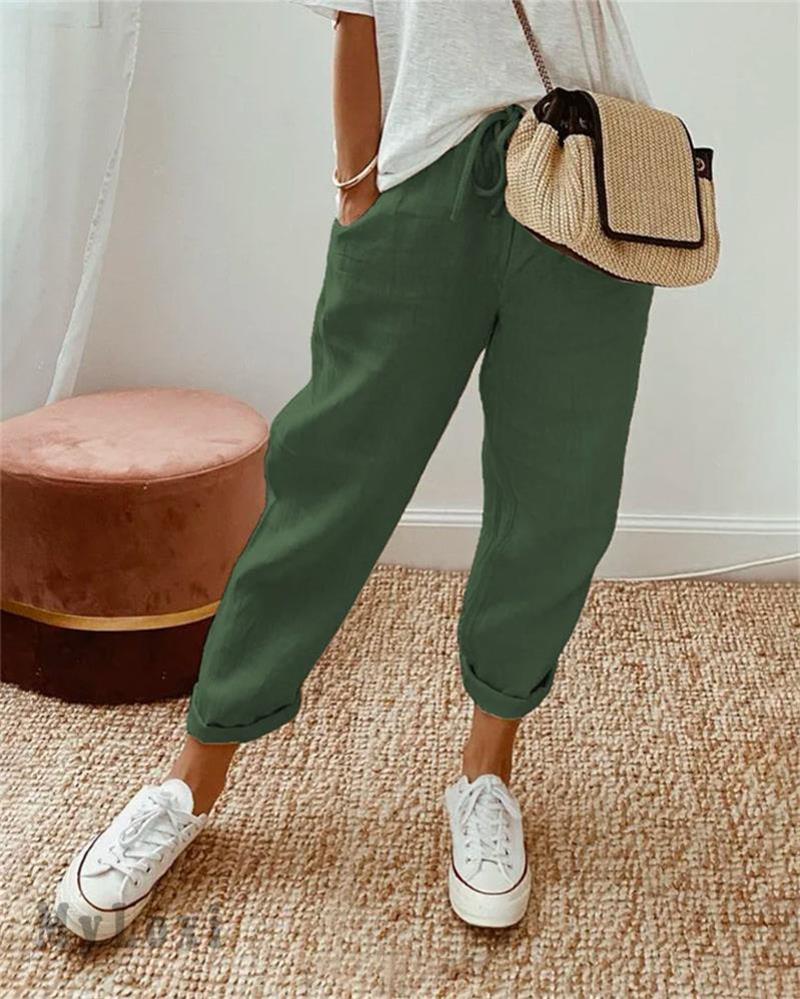 Pantaloni donna in lino a vita alta leggeri e traspiranti