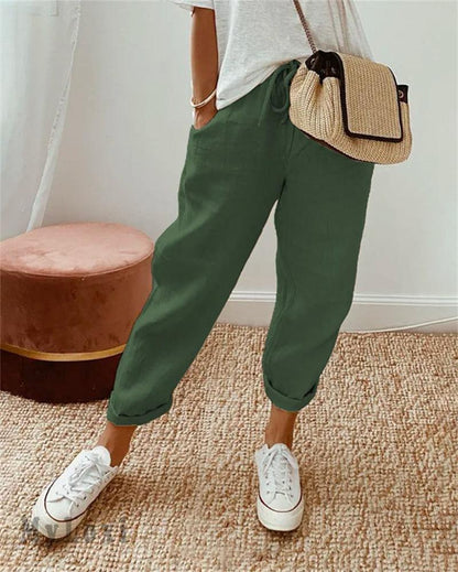 Pantaloni donna in lino a vita alta leggeri e traspiranti