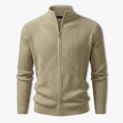 Veste en maille homme motifs géométriques col montant protecteur