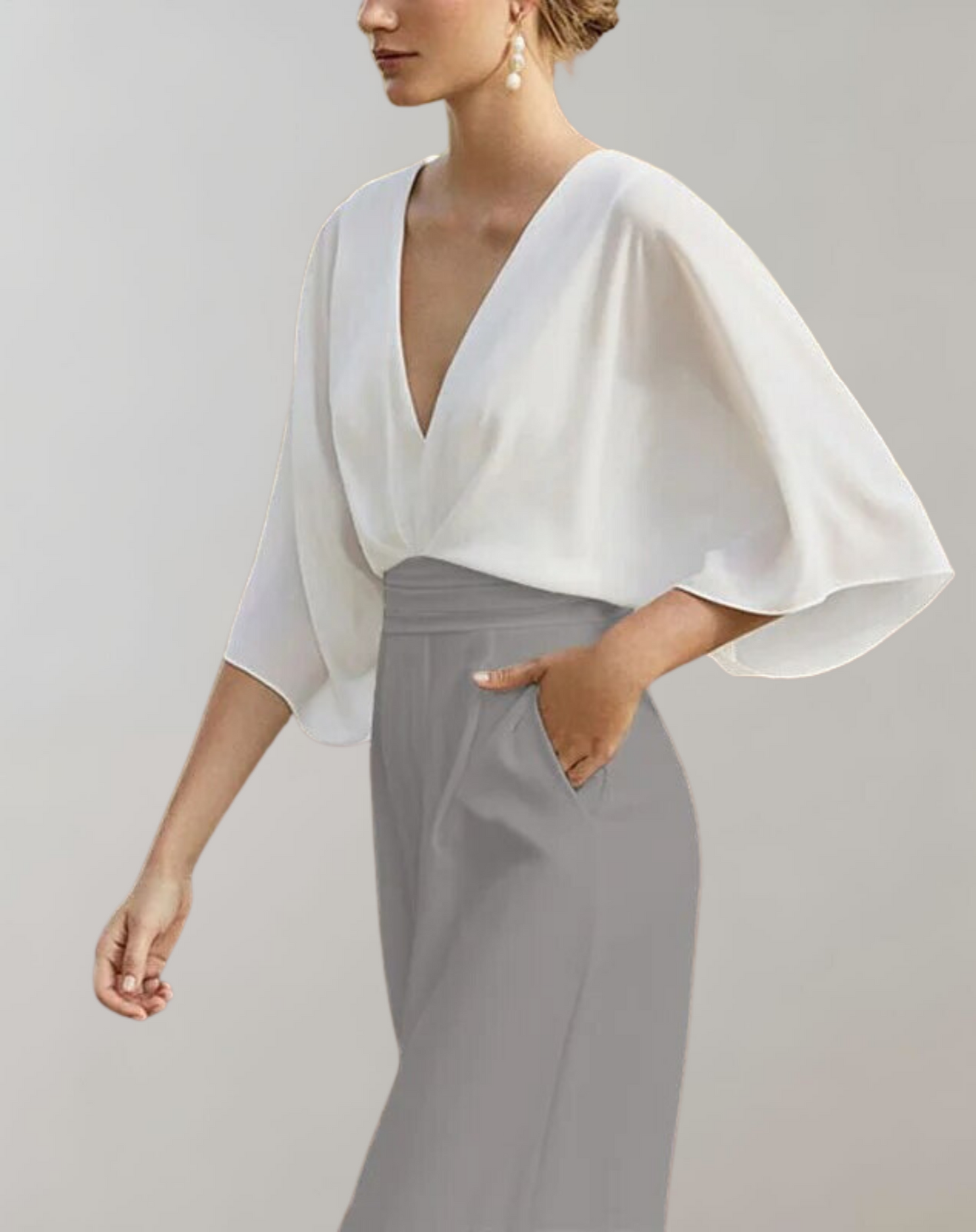 Combinaison Élégante à Col en V et Jambes Larges pour Femme – Tenue Confortable et Stylée