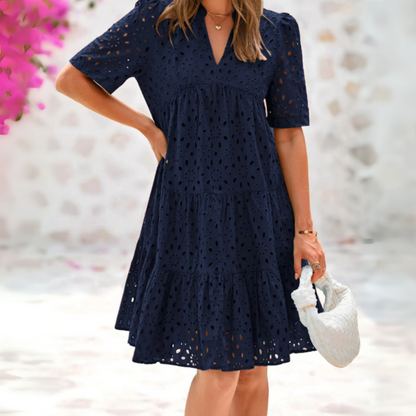 Robe Femme Dentelle A-Line Col V Été Élégante Fluide Confort