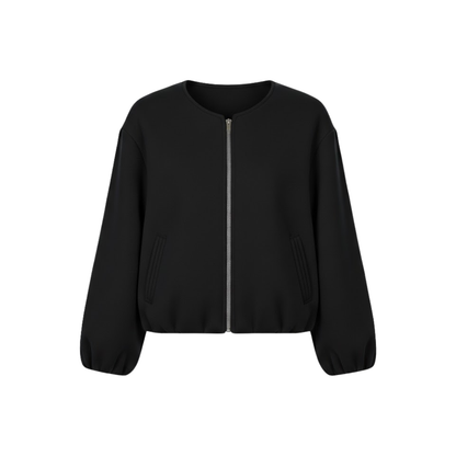 Veste bomber courte pour femme avec fermeture éclair et col rond décontractée