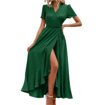 MARJORIE - Cozy Summer Wrap Ruffle Hem Split Maxi Dress