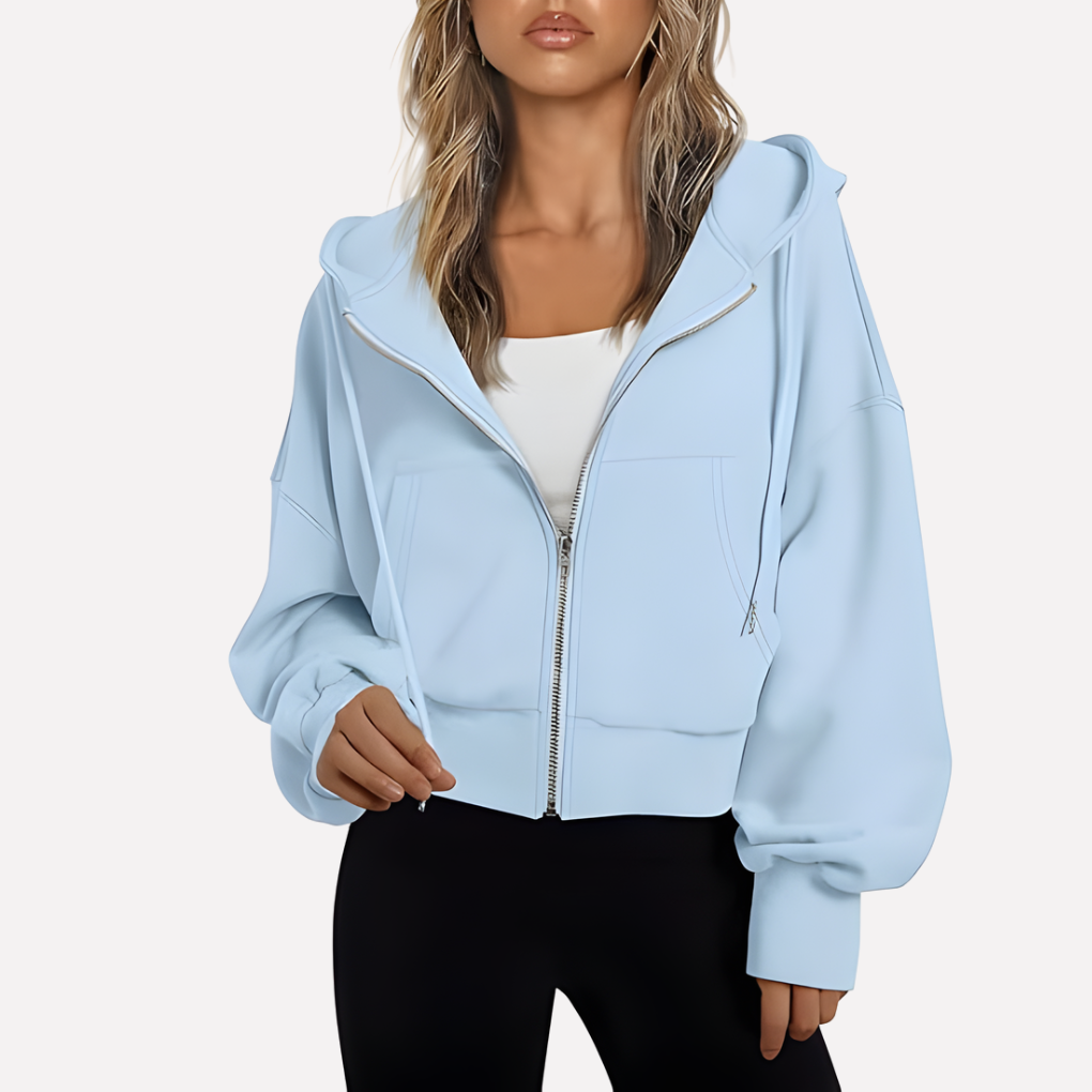 Women’s Zip Hoodie Relaxed Fit Cropped Drawstring Jacket
