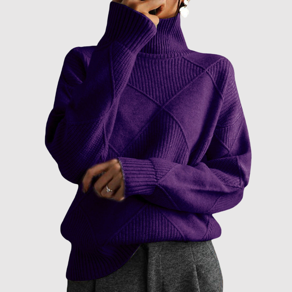 Amelia – Stylowy damski sweter z wyrazistym wysokim kołnierzem