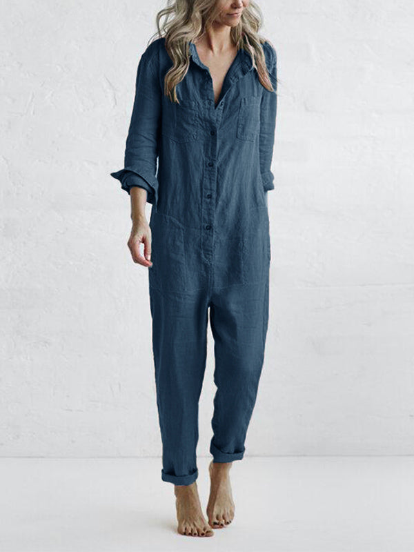 Herbstlicher Lässiger Jumpsuit – Liv | 100% Baumwolle, mit praktischen Taschen