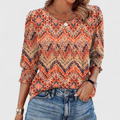 Harper | Women's Smocked Cuff 3/4 Sleeve Crew Neck Top