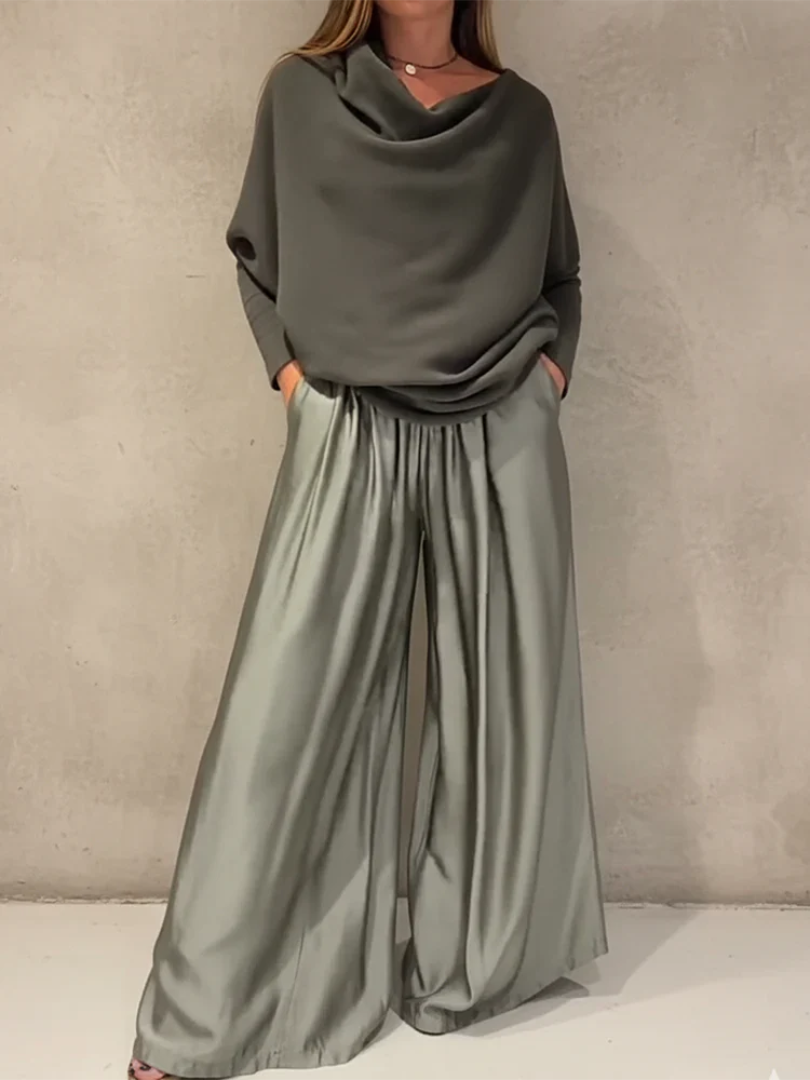 Zerellea™ | Casual Draped Top and Trousers Set