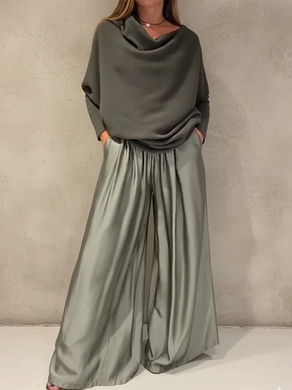 Zerellea™ | Casual Draped Top and Trousers Set