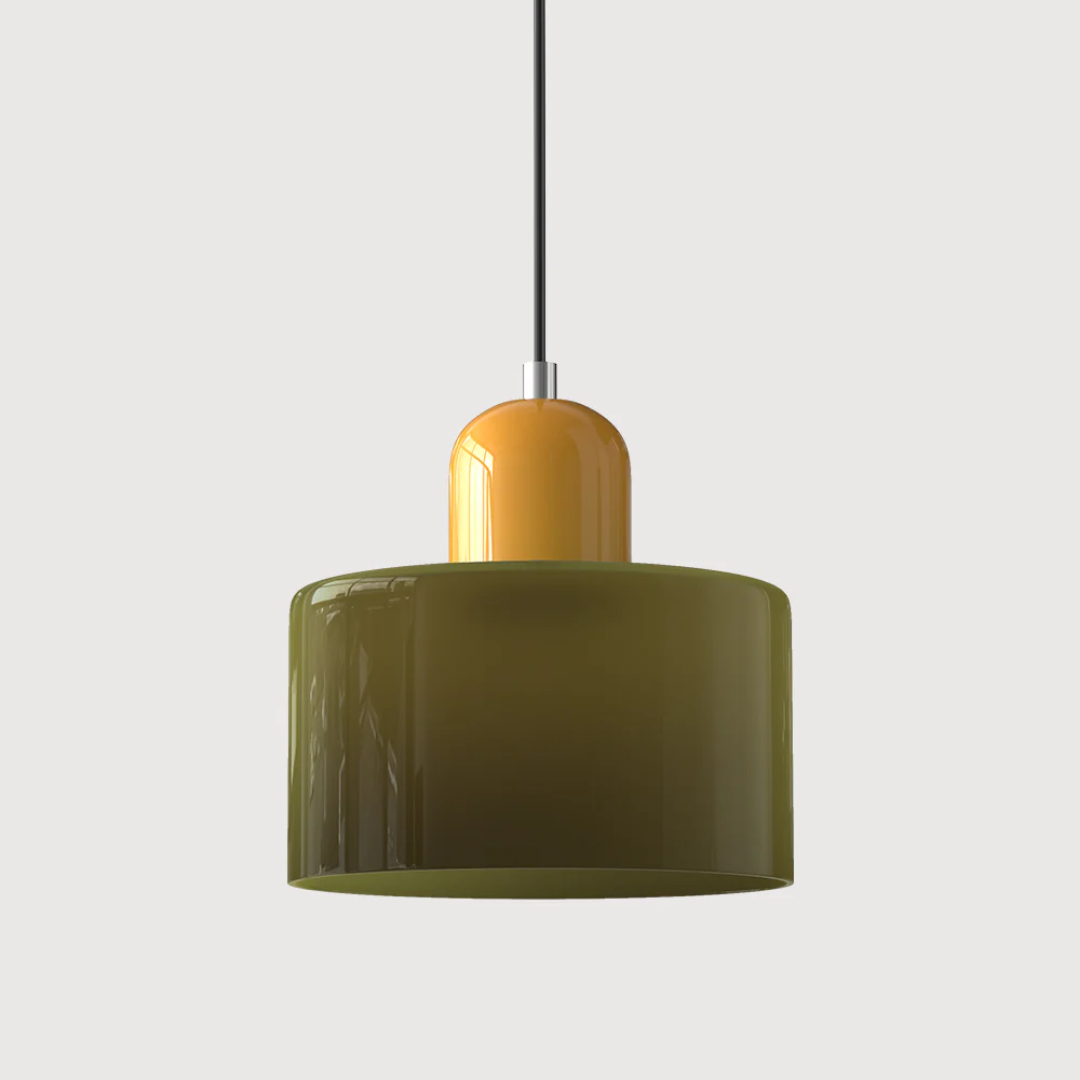 Tusa – Retro hänglampa med orange glaskupa & grön ovandel