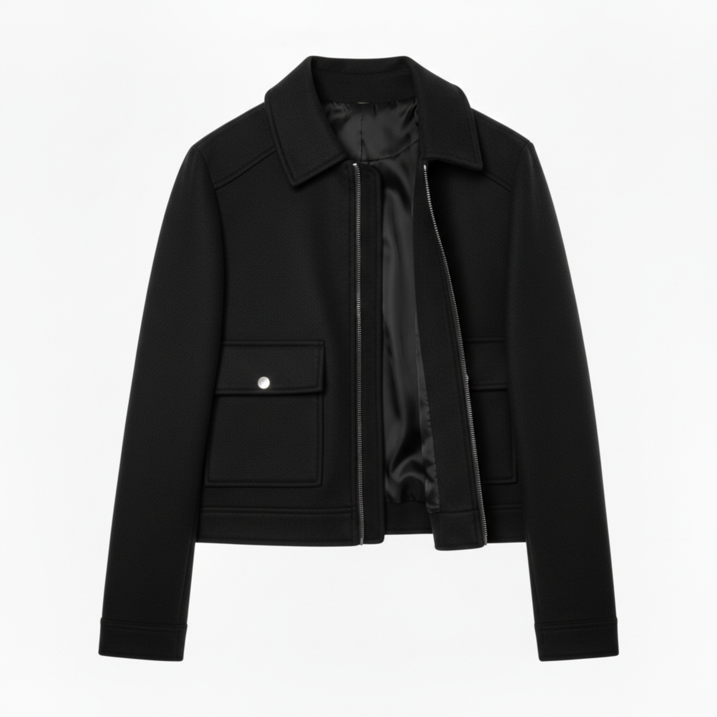 Veste Courte en Polyester à Col Rabattu et Fermeture Éclair pour Femme