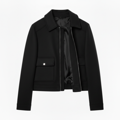 Veste Courte en Polyester à Col Rabattu et Fermeture Éclair pour Femme