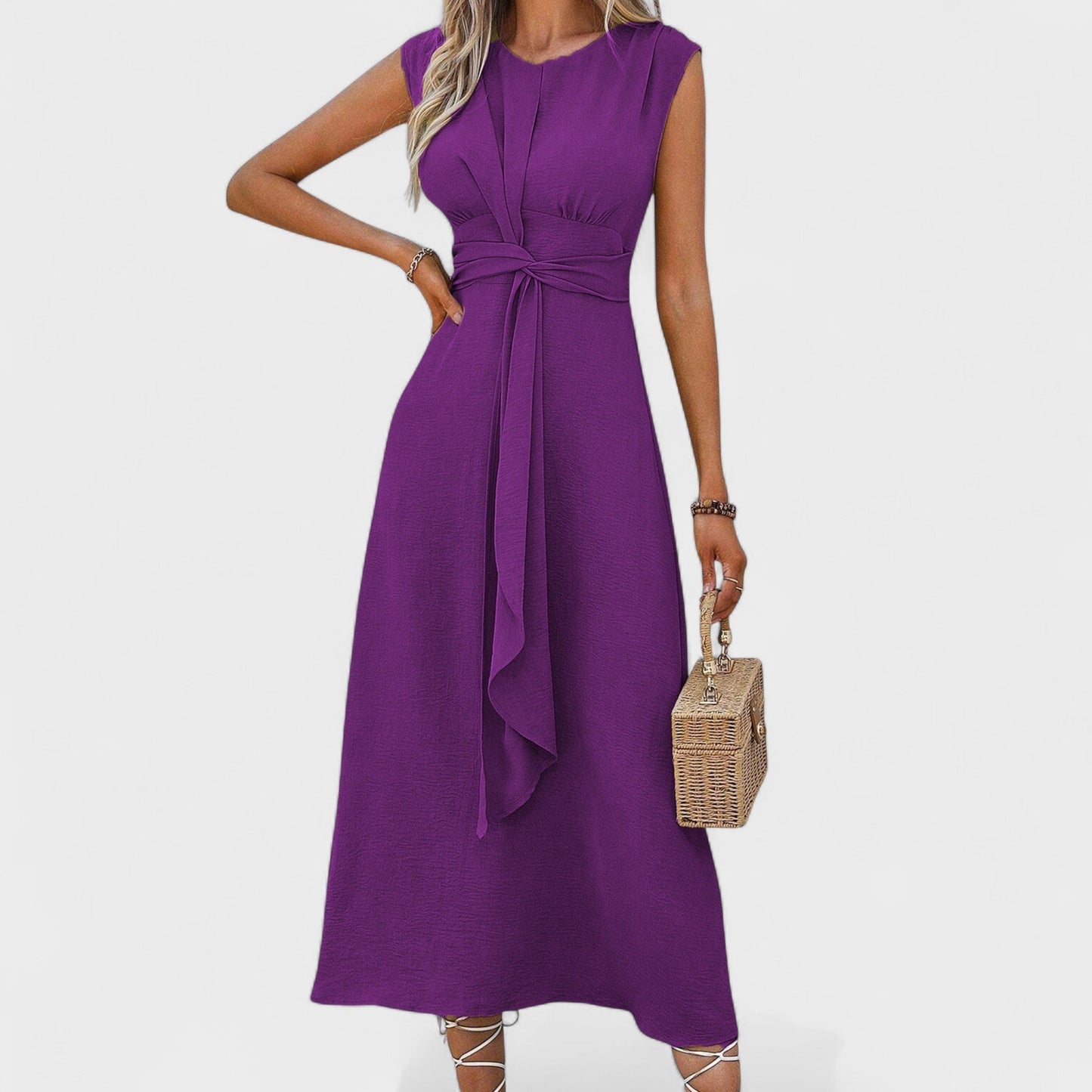 Emilia - Vestido maxi elegante sem mangas e gola redonda