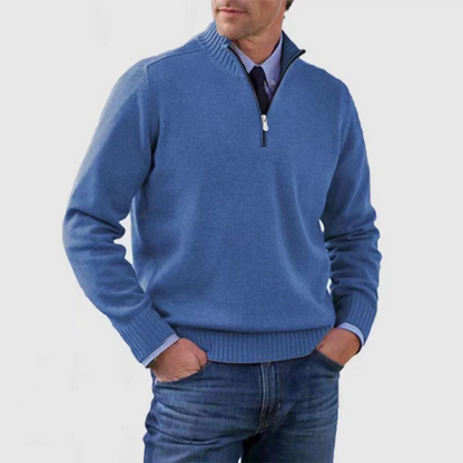 Herren Strick Pullover mit Viertelreißverschluss | Stehkragen