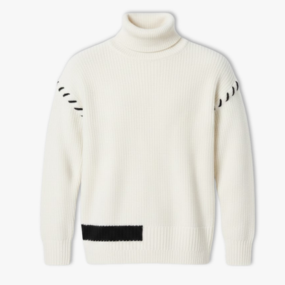 Nouveau pull à col roulé pour homme, style jeune et dynamique, coupe ample et décontractée, tricot chaud à motif patchwork