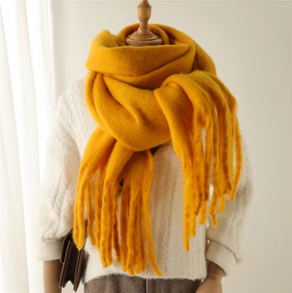 Women's Wool Mix Oversized Tassel Knit Scarf Heavyweight Chunky Wrap