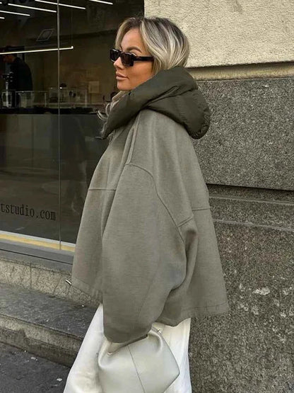 Cozy oversized quilted hooded jacket