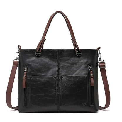 Women’s Vintage Leather Tote Handbag With Multi Pocket Storage