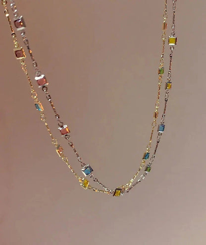 Fijne Gouden/Zilveren Ketting met Kleurrijke Stenen - Ivy