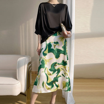 Women's Satin Ice Silk Short Sleeve Blouse – Lightweight Round Neck Top
