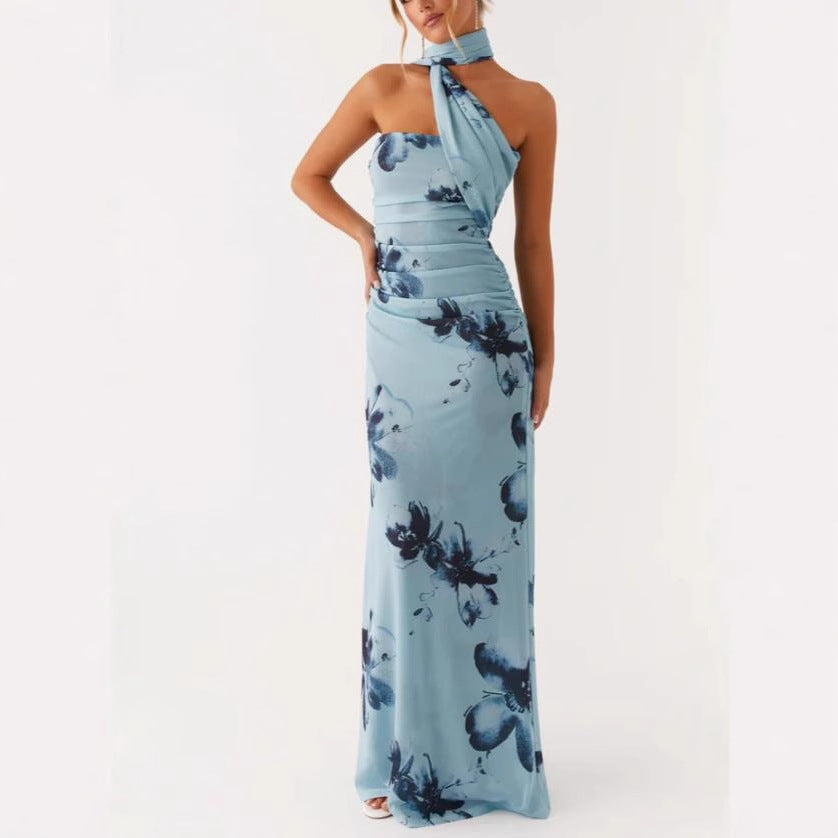 Damen Blumen Maxikleid Sommer Ärmelloses Fließendes Kleid