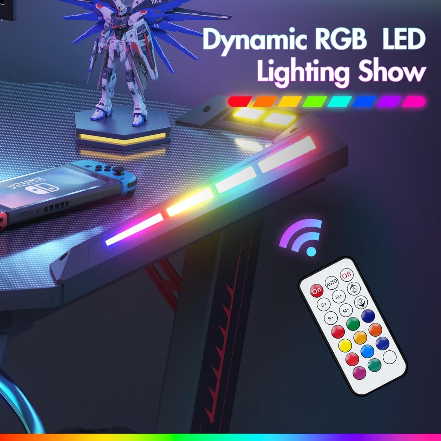 Gaming Bureau met RGB LED Verlichting 120x60 cm – Carbon Fiber Look met Z Frame en Accessoires | Restfield