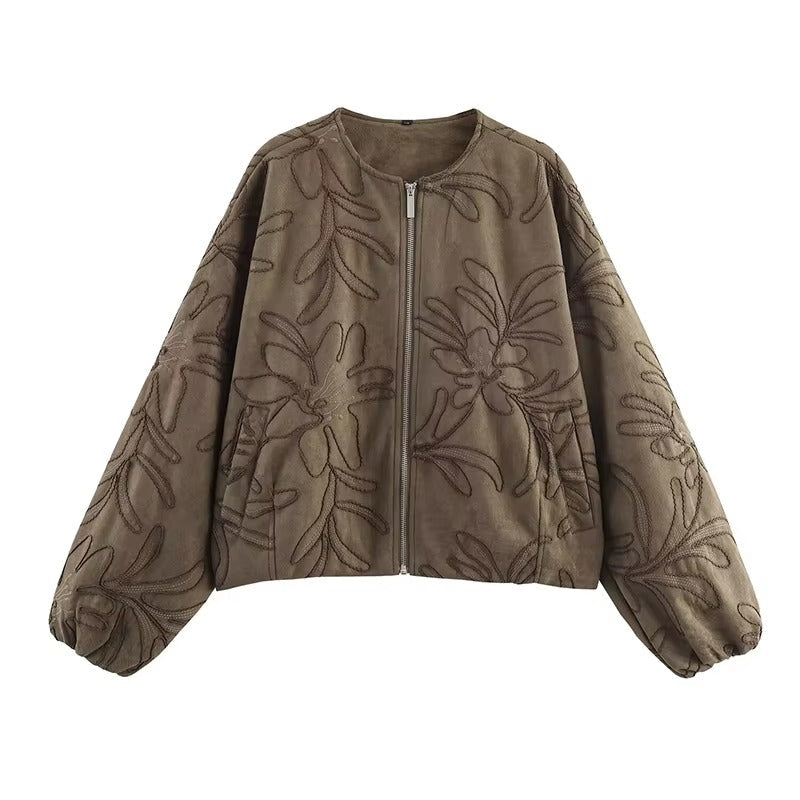 Bomberjacke mit Wildlederstruktur und Stickerei