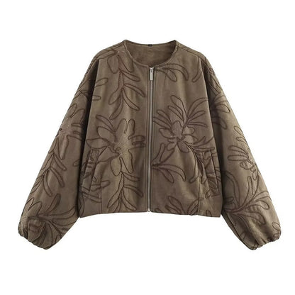 Bomberjacke mit Wildlederstruktur und Stickerei