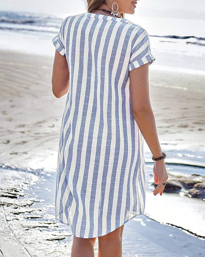 Sleek and Elegant Striped Shirt Dress