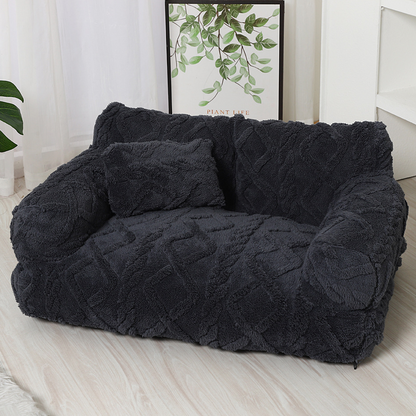 Plüsch-Haustiersofa mit erhöhtem Rand und Kissen – 4 Farben Zorenza