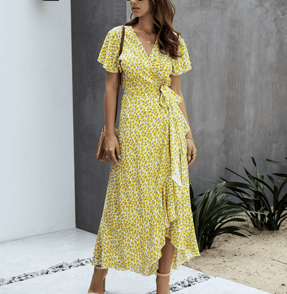 Thirza - Floral V-Neck Ruffle Wrap Dress