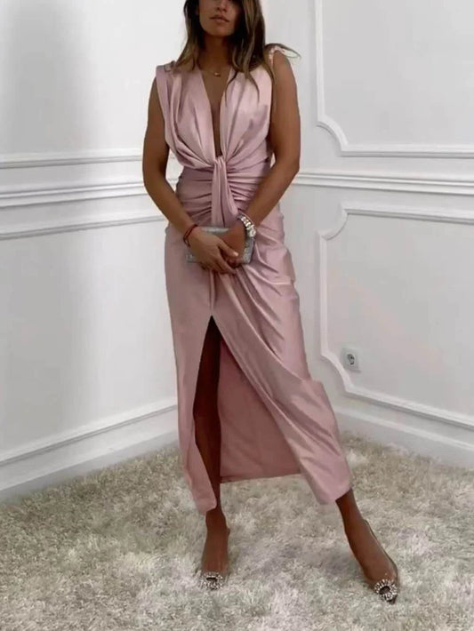 Jolira - Abito Midi Classico Con Spacco Drappeggiato Arricciato