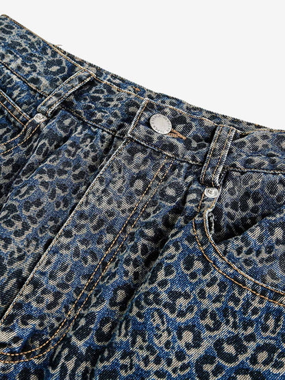 Leopard Print Denim Barrel Jeans