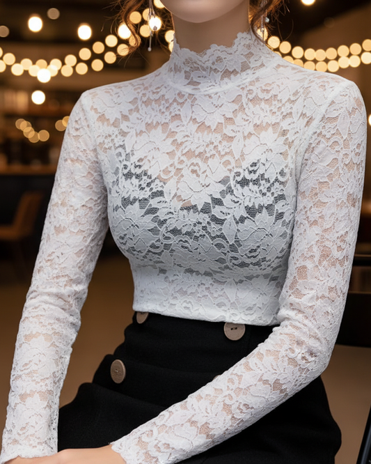 Isabelle | Lace High Neck Long Sleeve Top