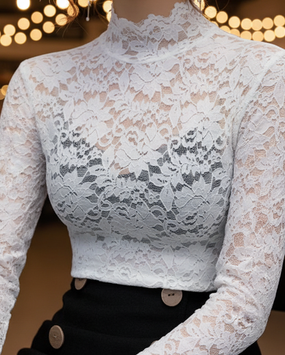 Isabelle | Lace High Neck Long Sleeve Top