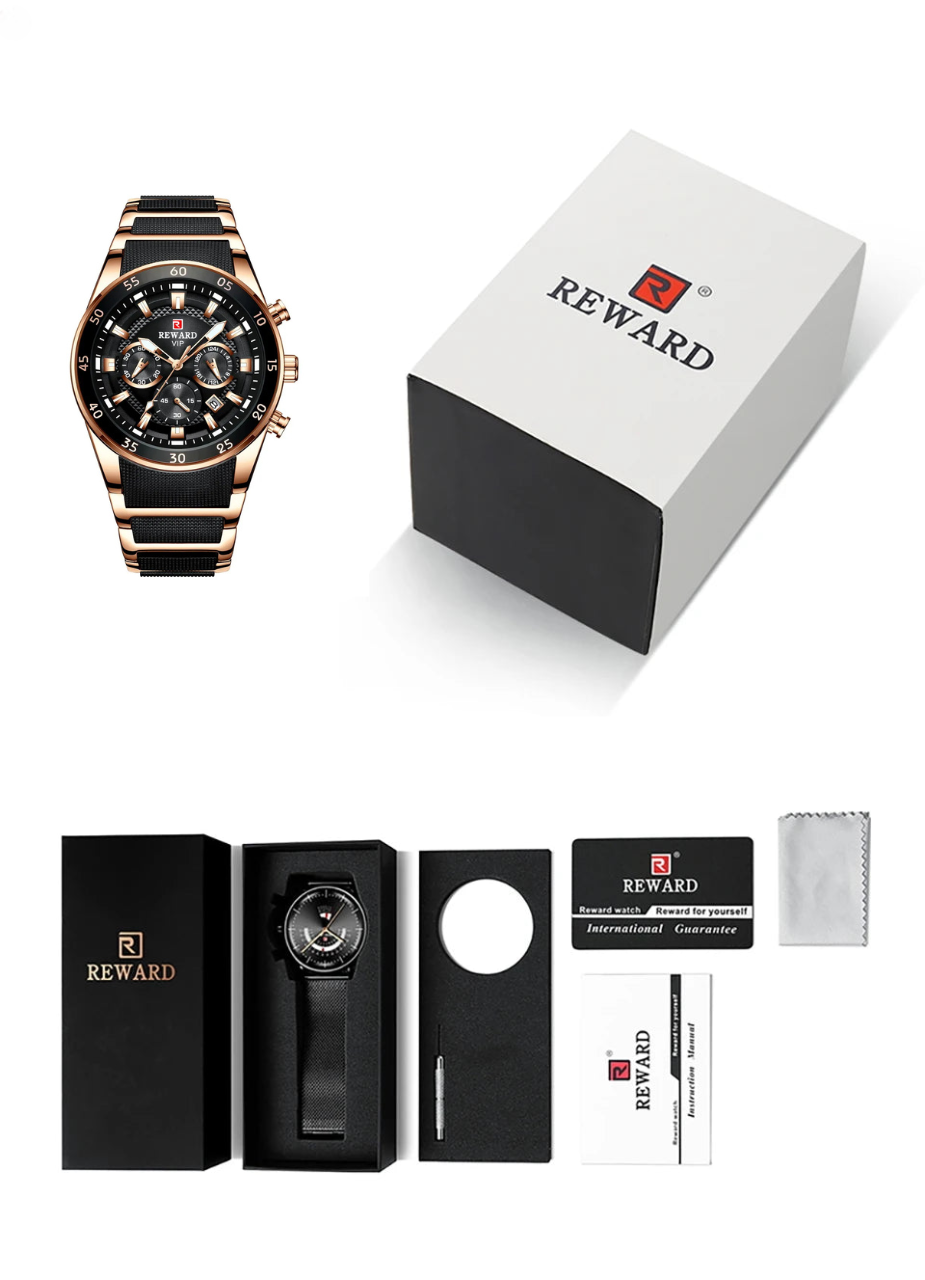 Relógio Masculino Reward VIP Luxo Cronógrafo – Aço Inoxidável, 30M à Prova d’Água [ QUEIMA DE ESTOQUE ]