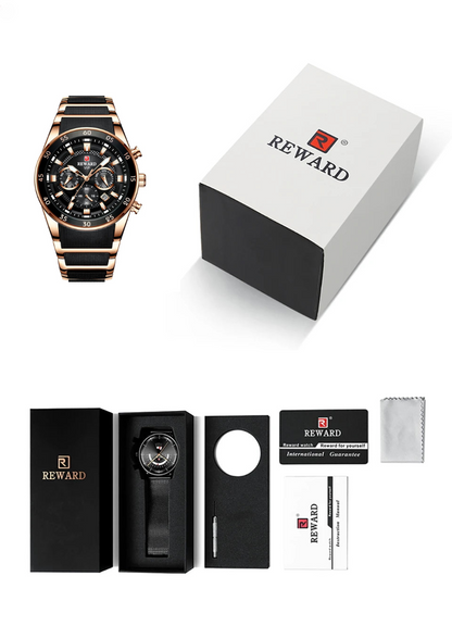 Relógio Masculino Reward VIP Luxo Cronógrafo – Aço Inoxidável, 30M à Prova d’Água [ QUEIMA DE ESTOQUE ]