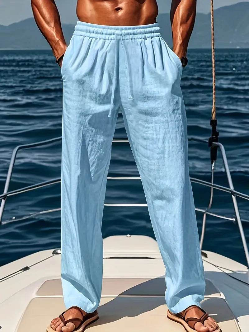Men’s Loose Fit Linen-Style Trousers – Lightweight Summer Pants for Holidays, Travel and Everyday Wear