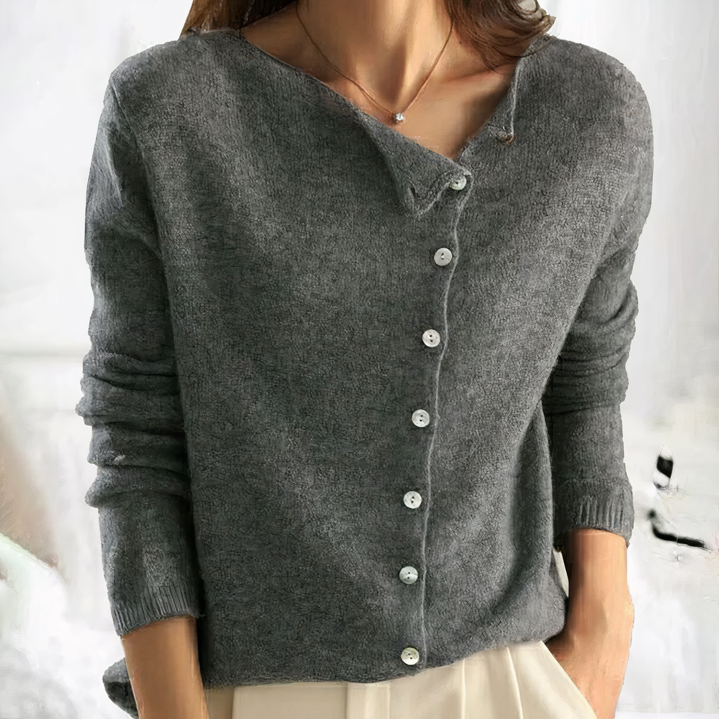 Oriah | Elegante damesvest – zachte gebreide trui met knoopsluiting