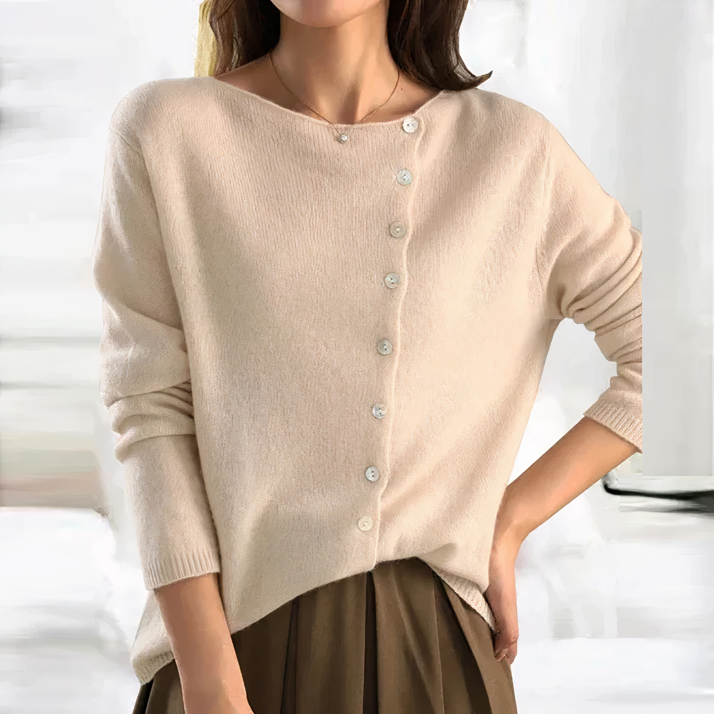 Oriah | Elegante damesvest – zachte gebreide trui met knoopsluiting