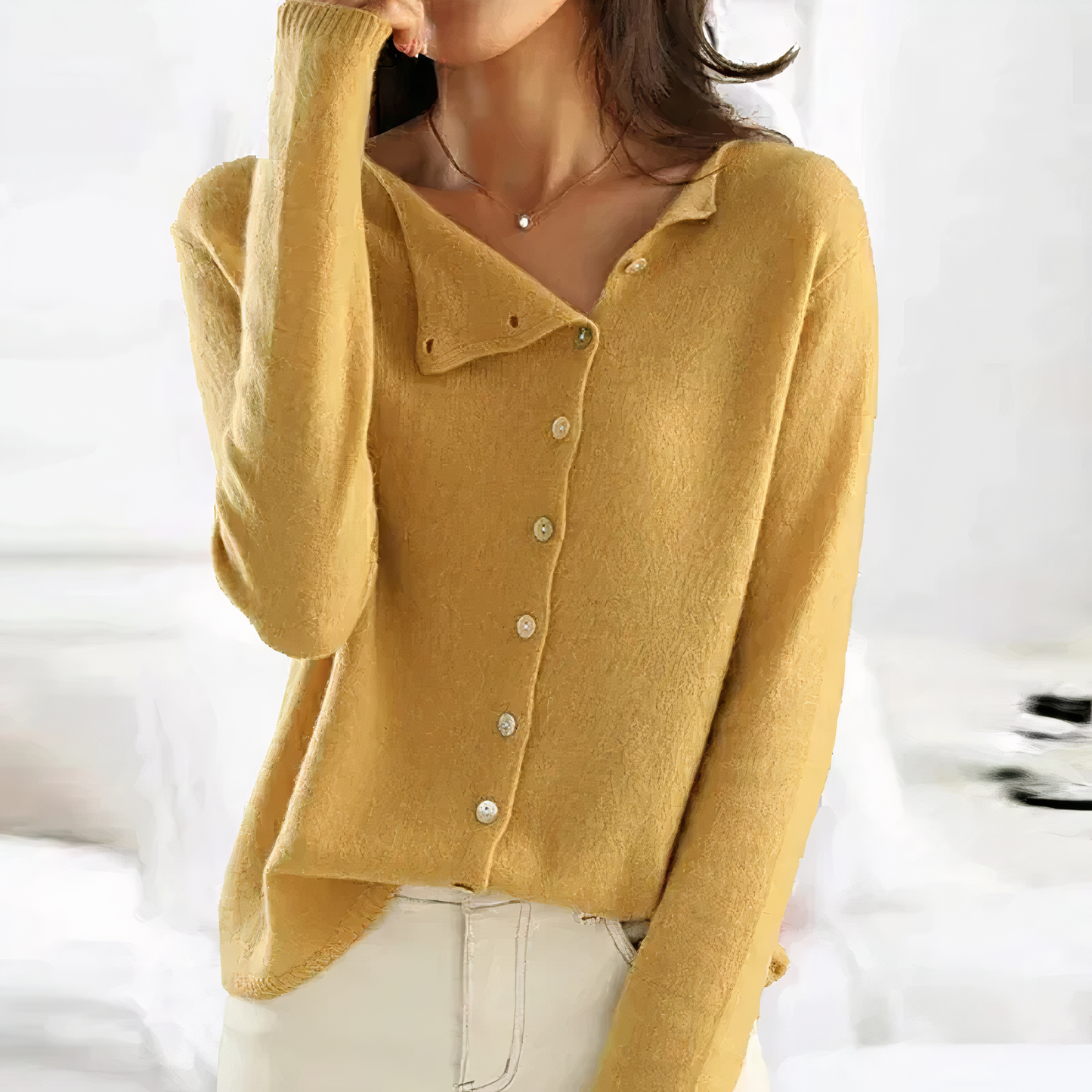 Oriah | Elegante damesvest – zachte gebreide trui met knoopsluiting