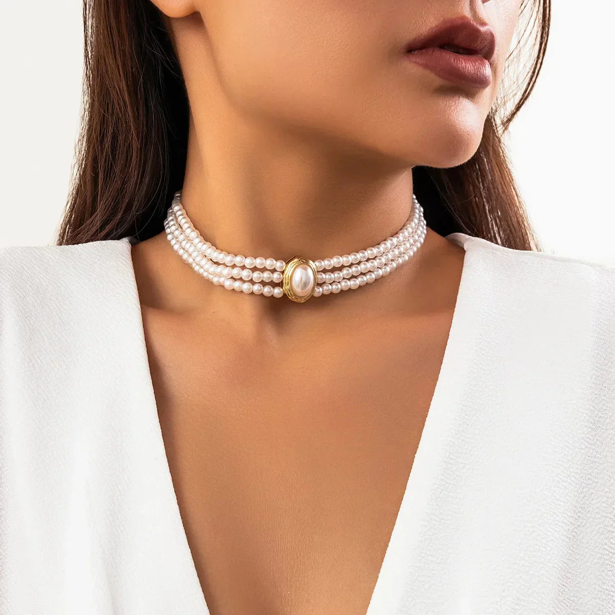 Turquoise Triple-Strand Choker Necklace