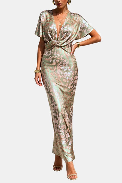 Abbie - Twisted V-Neck Elegant Long Dress