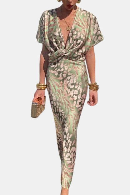 Abbie - Twisted V-Neck Elegant Long Dress